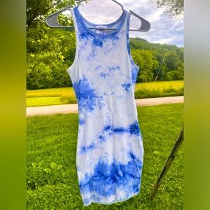 Princess Polly Blue & white Houston tie dye mini dress ribbed bodycon sleeveless